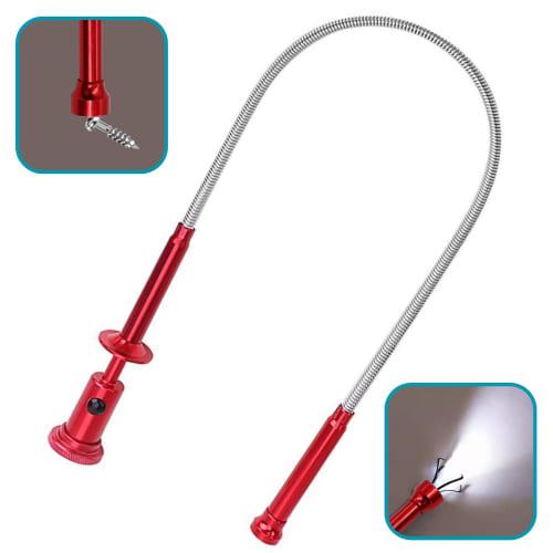 ozgram LED Pick-Up Tool with Magnet, 4-Prong, Flexible, Bendable, for Automotive Repair, Button Cell Battery Operated, Flexible, for Picking Up in Nar