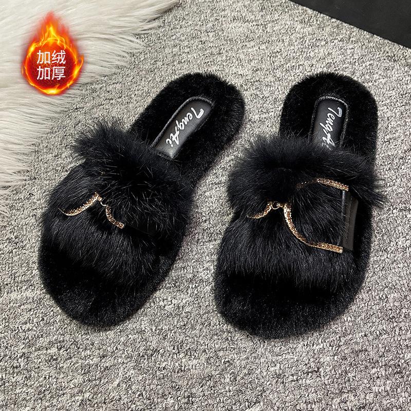 Mao Mao slippers women wear ins tide 2025 autumn and winter new Internet celebrity fashion fairy home flat cotton slippers