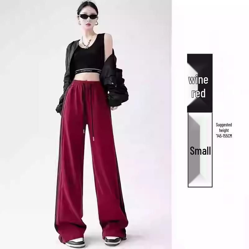 Women's High-Waist Gray & White Striped Jogger Sweatpants - Small, Casual & Loose Fit, Ideal for Autumn/Winter.