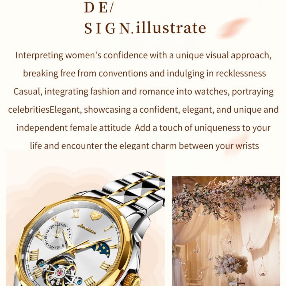 JINSHIDUN Neue Business- und Freizeit-Damenuhr Tourbillon Wasserdicht Leuchtende multifunktionale mechanische Uhr Damenuhr