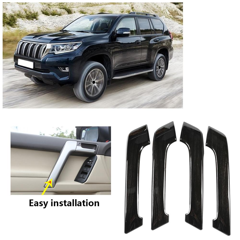 4ks Černý Dekor Dřeva Kryt Obložení Vnitřní Kliky Dveří pro Toyota Prado 20102018