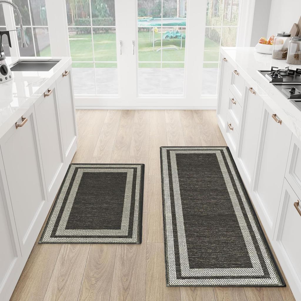 Minimalist Border Kitchen Floor Mat Multiple Colors Ultra Soft Washable Non Slip Stain Resistant Mat for Kitchen Bedroom Decor