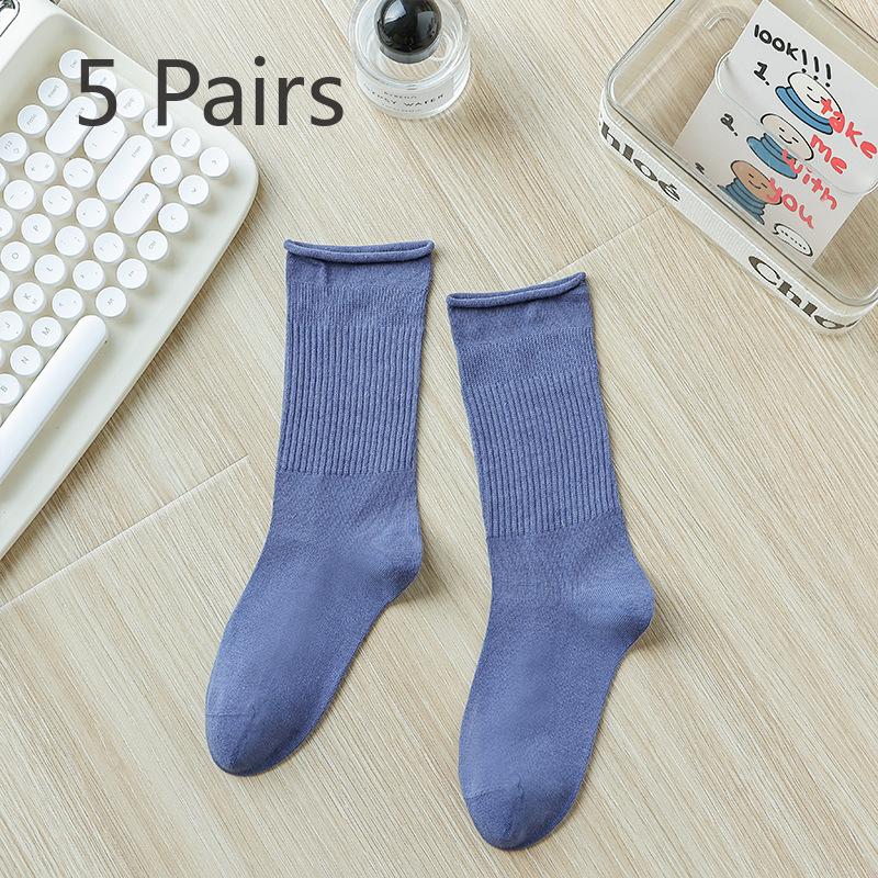 5 Pairs of Medium Length Pure Cotton Socks That Are Versatile for Women In Autumn and Winter
