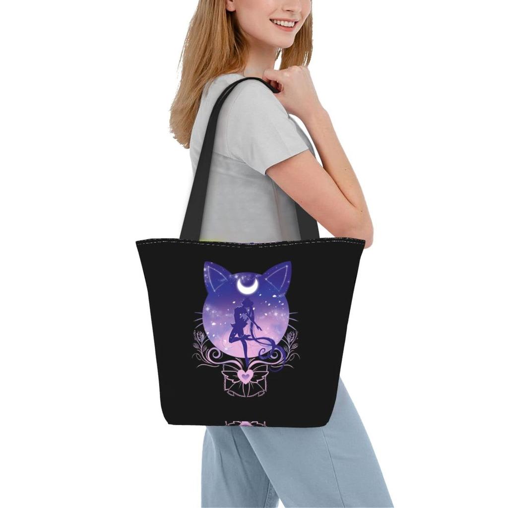 MINIER Sailor Moon Eco Tote Shoulder Large Capacity Shopping Convenience Store Foldable Storage 28cm Wide X 33cm High X 18cm Bag, Women's Bag, Bag,