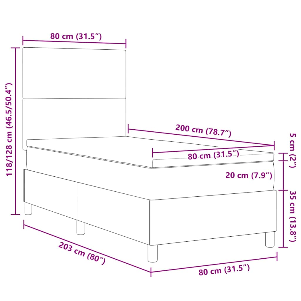 Box Spring Bed in Dark Grey and White 80 x 200 cm Cord Fabric