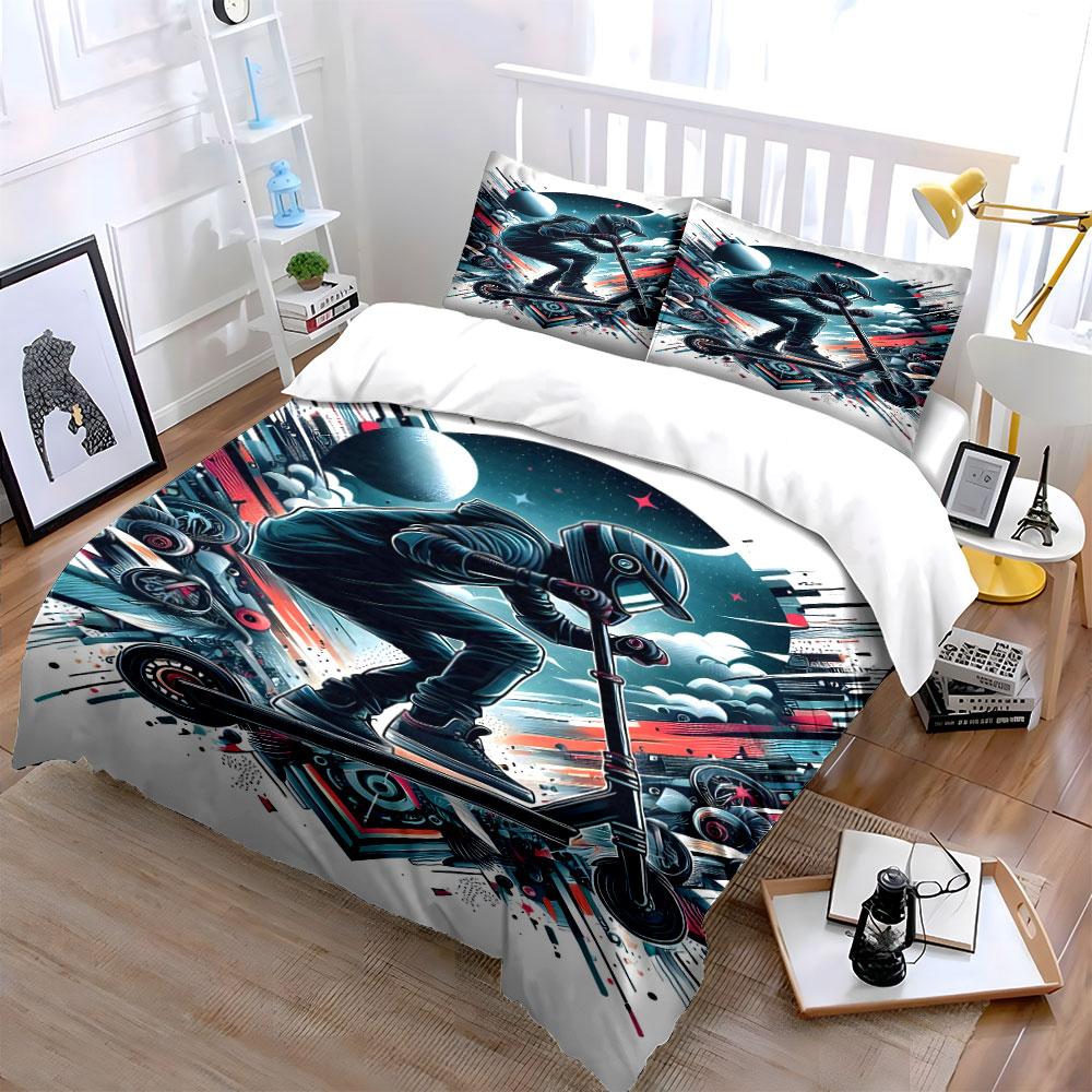 Futuristic scooter rider design. Bedding sets Duvet cover sets Duvet covers Pillowcases(1*Duvet Cover 2*Pillowcases without duvet insert)