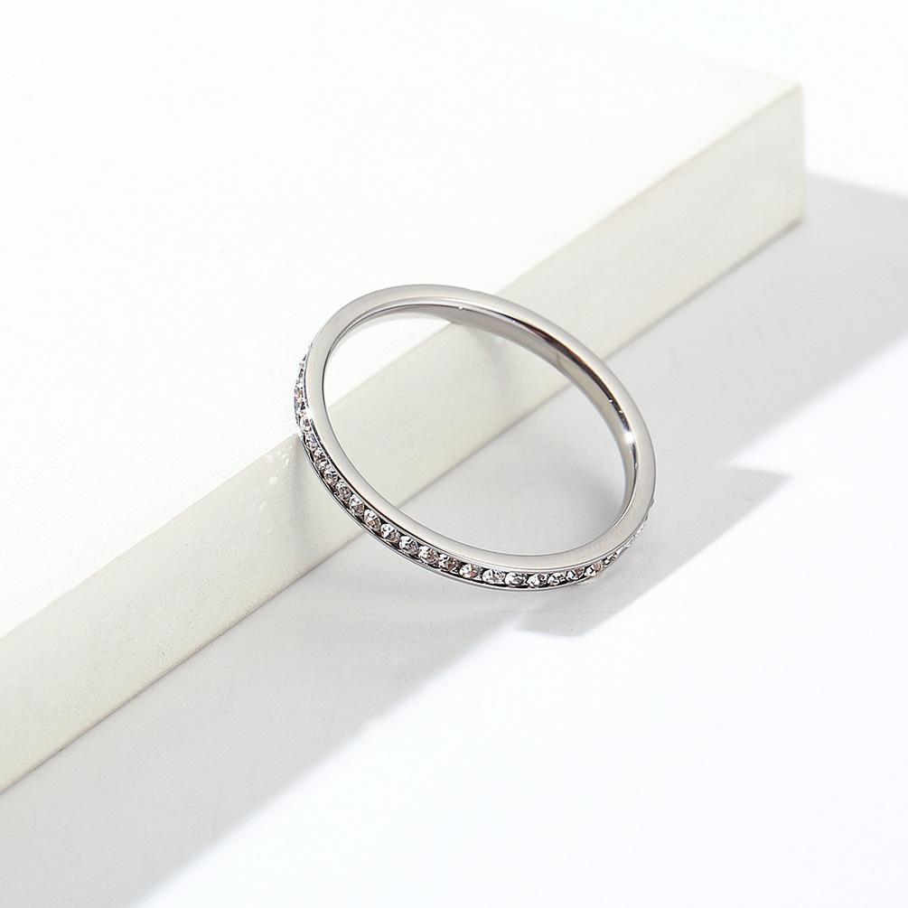 Ins Style Simple 2mm Full Diamond Titanium Ring for Women Can Be Stacked Wear Single Tail Ring Teenage Girls' Jewellery Accessories