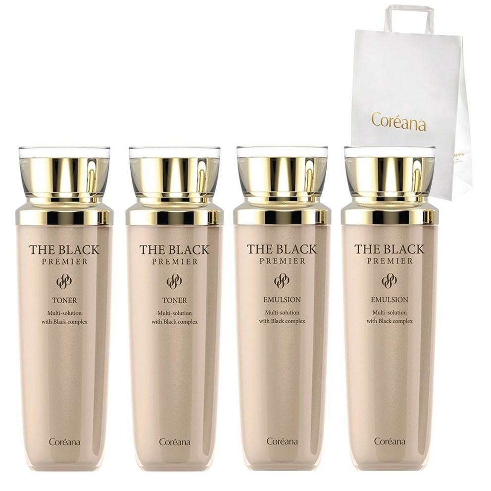 [4 Items] Coreana The Black Premier Toner 140ml 2ea + Emulsion 140ml 2ea + Shopping Bag
