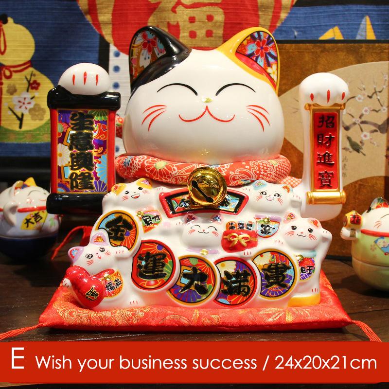 8.2 Inch Ceramic Lucky Cat Ornament Maneki Neko Beckoning Cat with Movable Arm Porcelain Figurine Decoration Statue