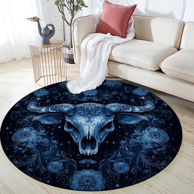 Cow Skull pattern round rug,Carpet Rug for Living Room Bedroom Sofa Playroom Decor,Non-slip Floor Mat,Holiday Gifts and Birthday Gifts