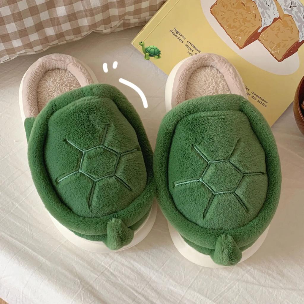 Fashion Women Cute Turtle Slippers Fluffy Furry Soft Bottom Slippers Female Winter Plush Slides Indoor Fuzzy Slippers Lovely Cotton Shoe