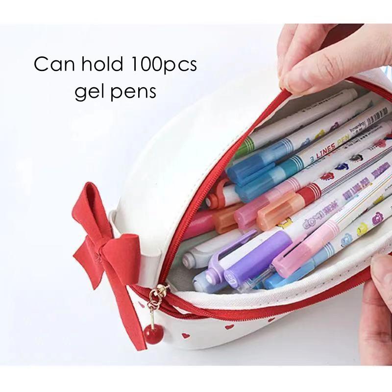 Velkokapacitní třešňové pouzdro na tužky Dvouvrstvé přenosné Jahodová láska PU Vodotěsné Studentské psací potřeby Školní potřeby