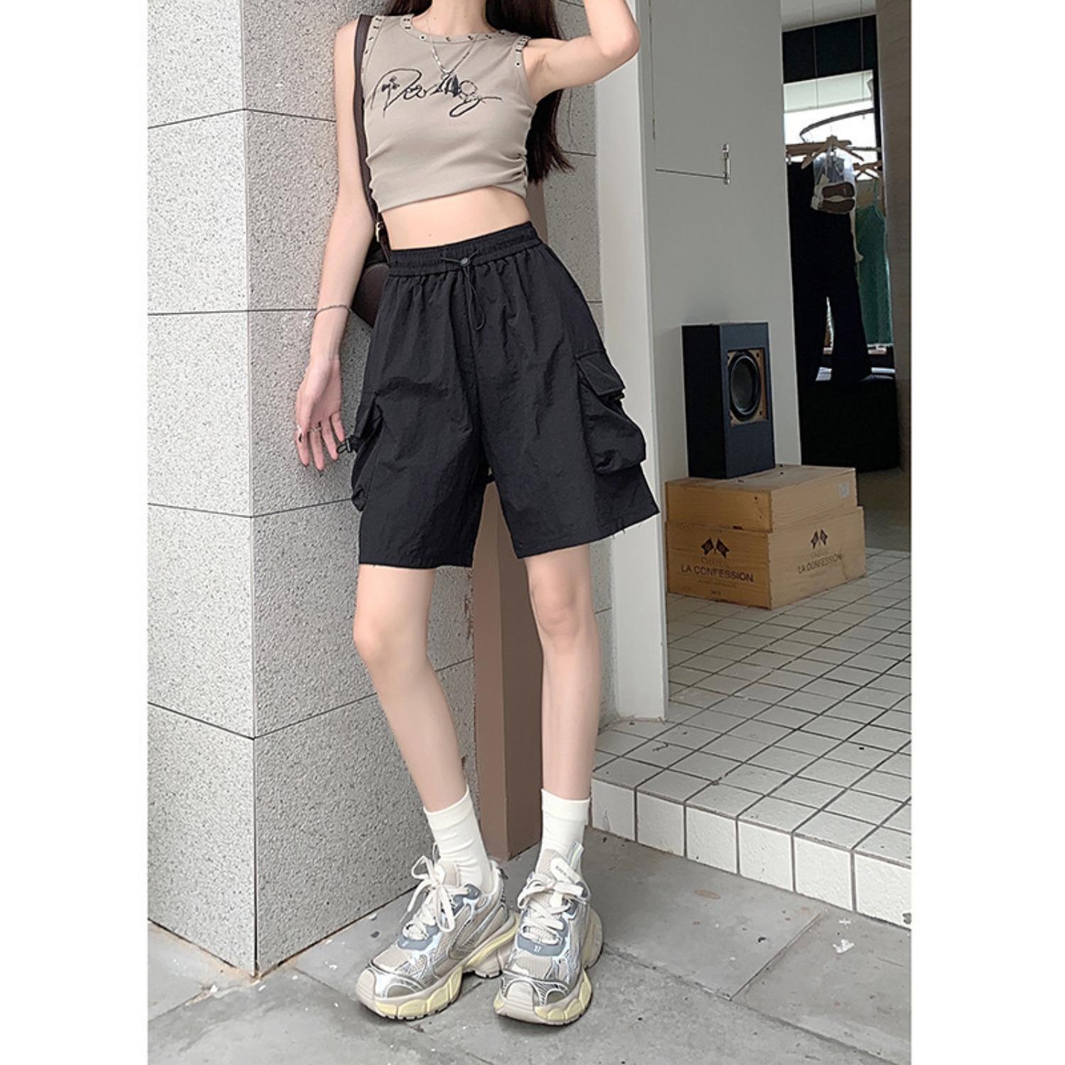Women s High Waist Cargo Shorts Loose Fit Summer Casual Utility Shorts Pocket Drawstring Shorts S