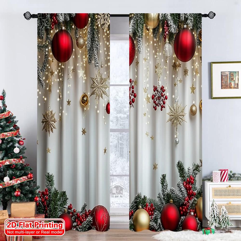 Set Of 2 Flat Printing Christmas Curtains Durable Polyester Fabric Without Electricity Spring Use Made
