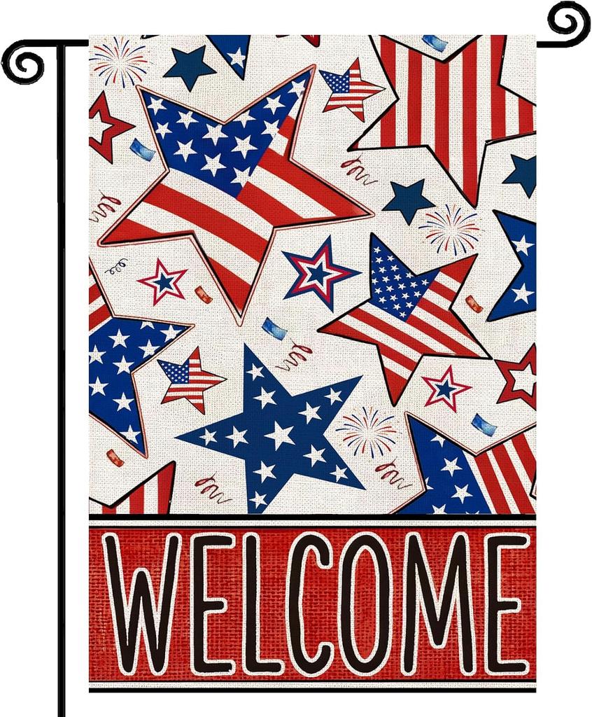 Patriotic 4th of July Garden ag Independence Day Garden ags 12x18 Inch Double Summer Blue Red Memorial Day American Star IIC