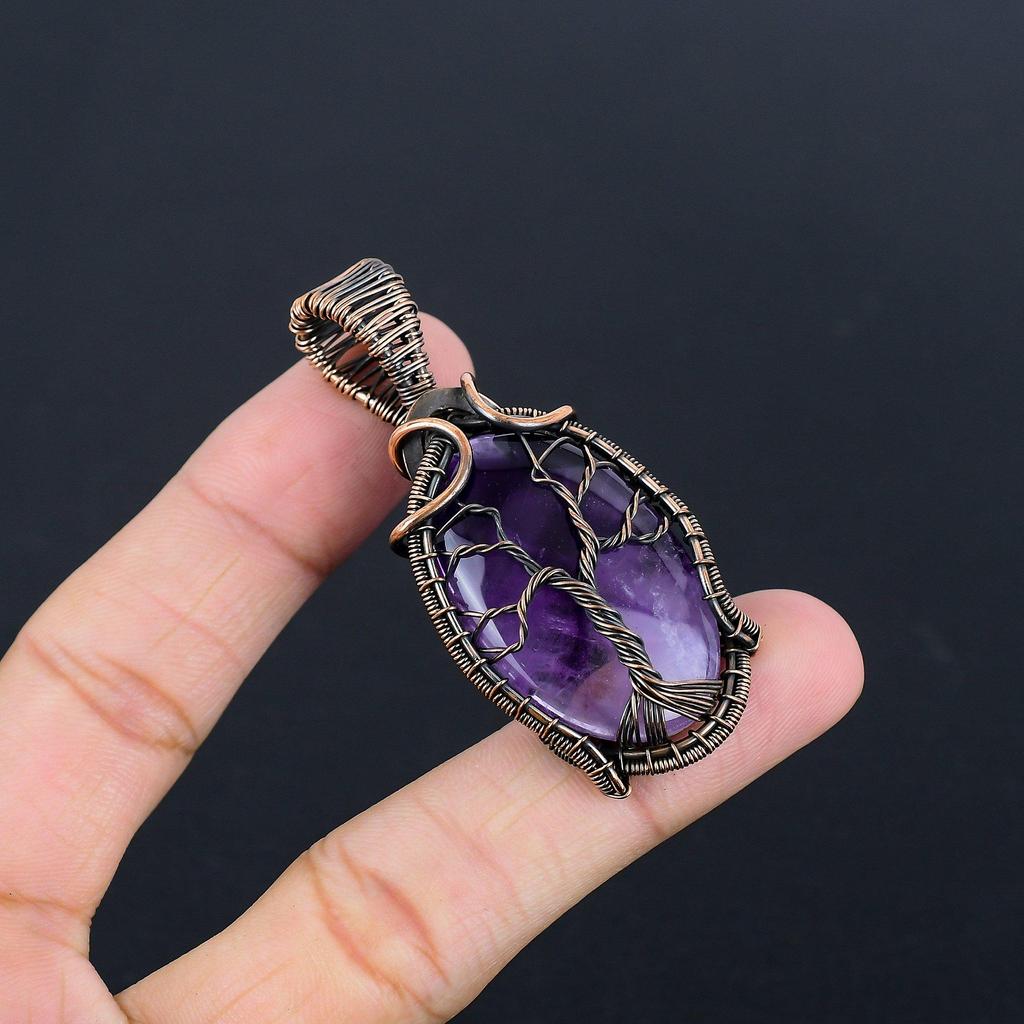 Amethyst Pendant Gemstone Jewelry, 999 Copper Wire Wrapped  Pendant, Gift For Women Handmade Pendant