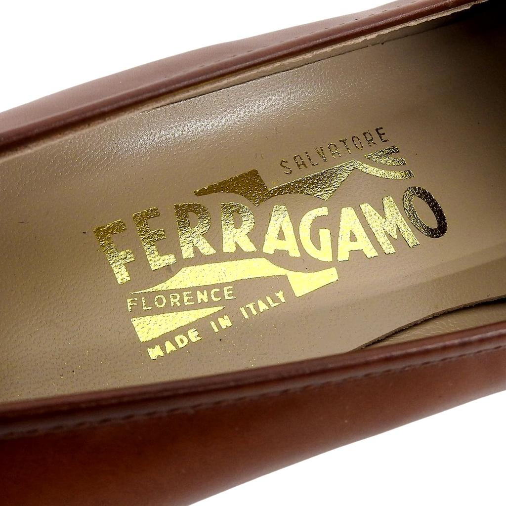 Salvatore Ferragamo Loafers BABS Double Gancini Brown Leather Women 7 33209 Used