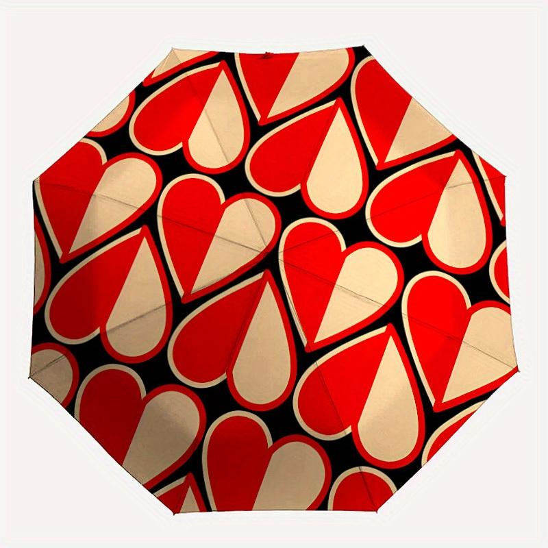 1pc Heart Love Automatic Open/Close Umbrella with Windproof, Functional Design, 8-Rib Sturdy Canopy