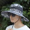Men Summer Wide Brim Bucket Hats Fashion Outdoor Drawstring Mountaineering Sun Hat Fishing Panama Cycling Visors Breathable Mesh