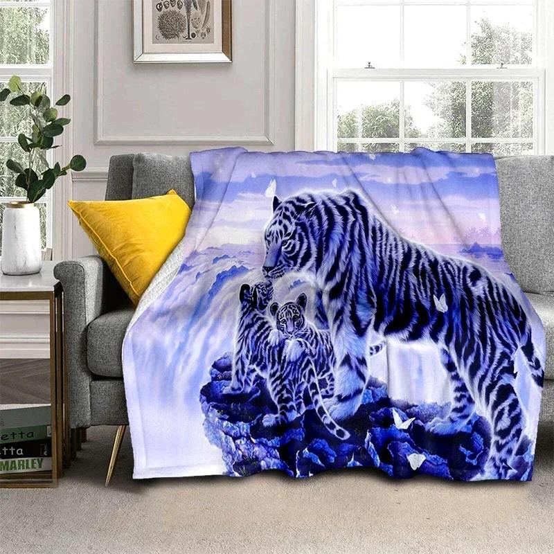 Tigerpläd Djur Supermjuk Varm Fluffig Fleece Lätt Flanellpläd Mysig Pälsklädd Plysch Sängkläder Pläd Gåva