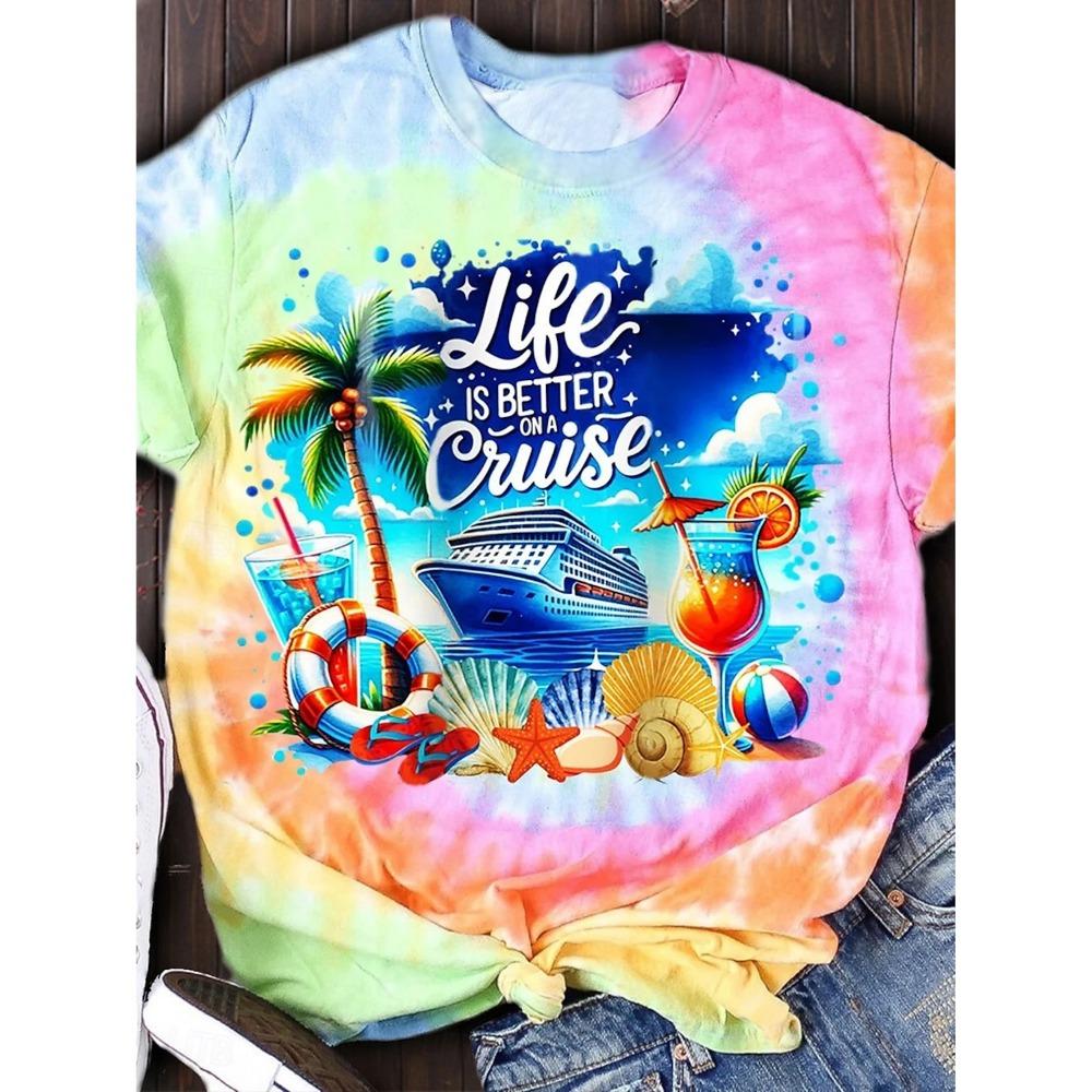 Women's T Shirt Ombre Graphic Animal Casual Short Sleeve Round Neck Regular Tops Daily Print Rainbow Summer Women's Clothing