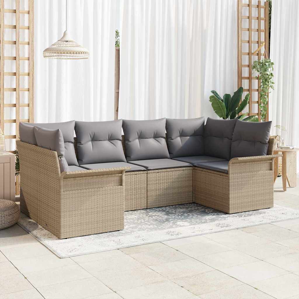 Garden Sofa Set 6 pcs Beige Poly Rattan