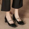 Fashion Mary Jane Shoes High Heels Women's High End Summer Thick Heels Single Shoes Square Head Bow Women's Shoes Rear Empty Sandals
