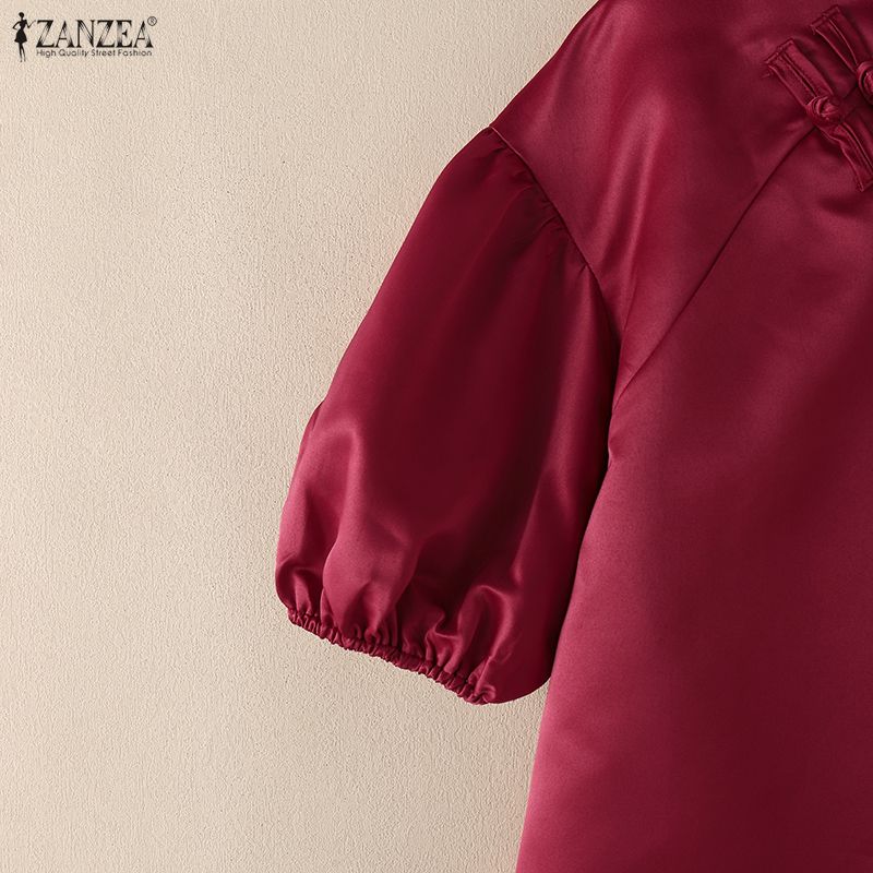 ZANZEA Women Stand Collar Casual Half Sleeve Blouse