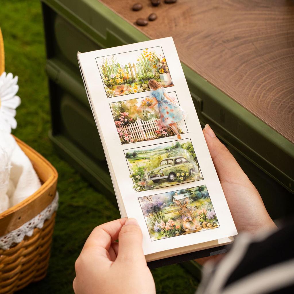 Alideco Masking Cute Retro Watercolor Camping Trip Girl Clear PET Adhesive Wide Stylish Masking Stickers 6-Pack Tape, Design, Water-Resistant Ink,