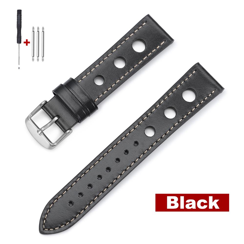 20mm 22mm Breathable Vintage Leather Watch Band for Omega Oil Wax Cowhide Straps Sport Bracelets Men's Brown Black Red Wristband