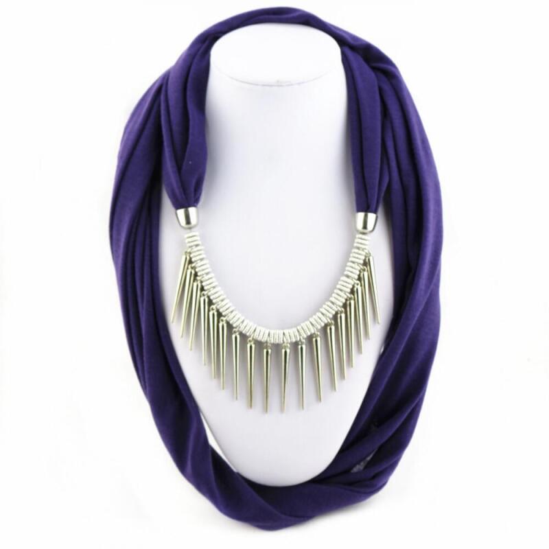 Stylish Fashion Scarf Necklace with Metal Spike Pendant – Elegant Infinity Scarf for Women, Boho Chic Statement Accessory