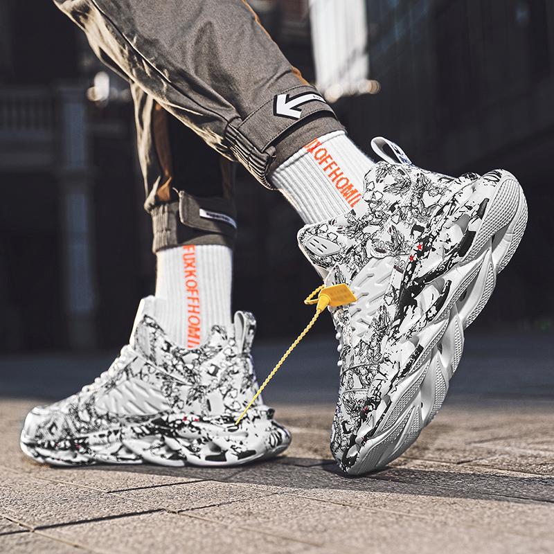 Scarpe da basket sportive da uomo, autunno e inverno, in pelle, antiscivolo, ultraleggere, graffiti, da uomo
