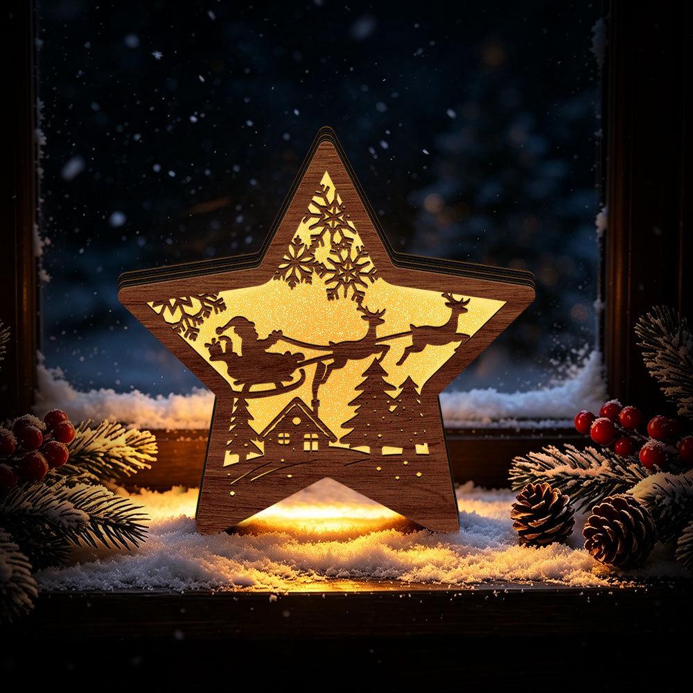 MZ1235 LED Glowing Wooden Christmas Tree Ornament