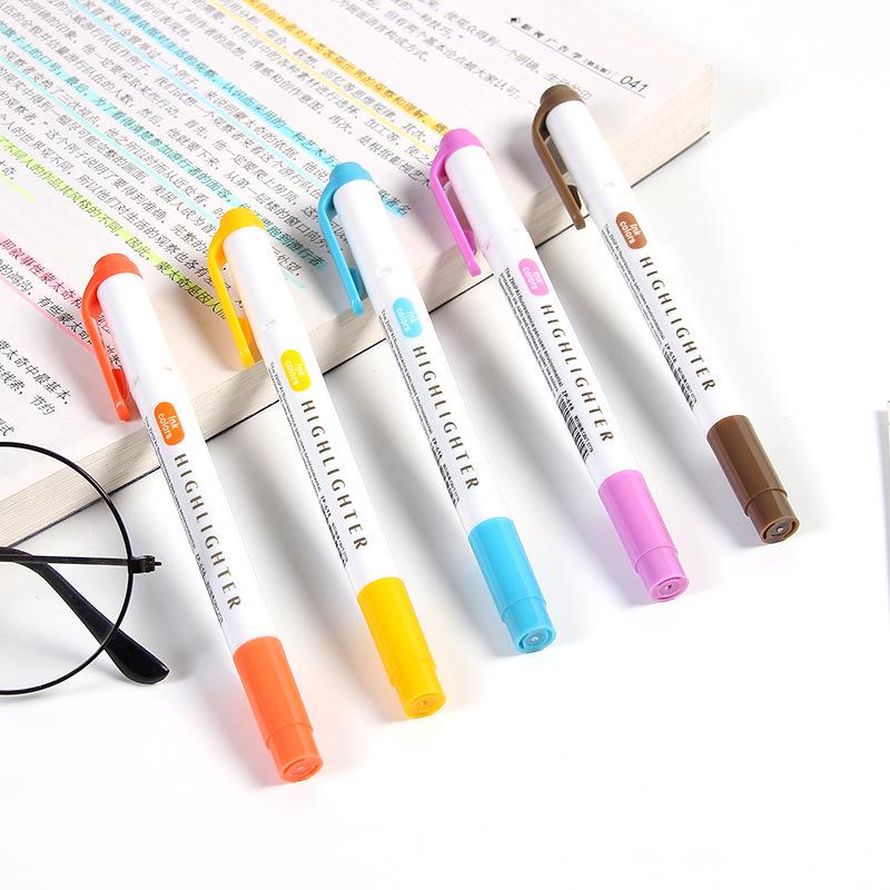 Zhi 618 Student Dual-Tip Fluorescent Pen - Gray, Soft Light & Dark Retro Colors for Highlighting & Marking