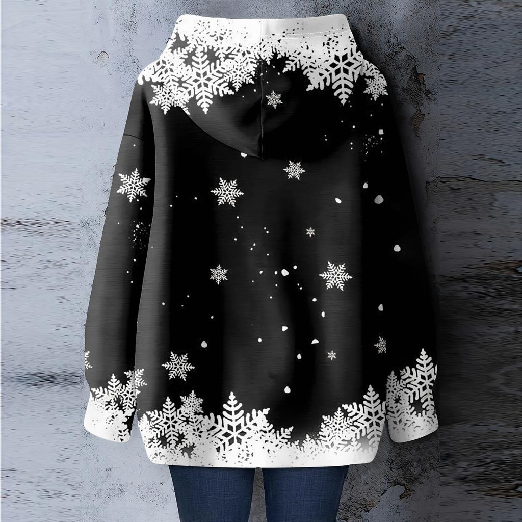 Women's Christmas Printed Loose Casual Long Sleeved Hooded Sweatshirt
