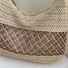 Crochet Mesh Shoulder Bag Women Summer Beach Tote With Leather Strap Natural Style Design