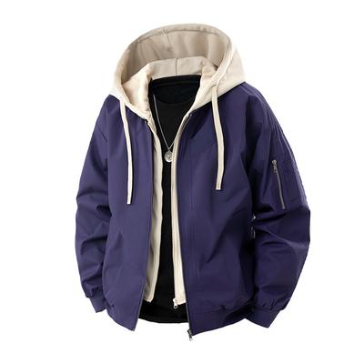 Giacca Finto Due Pezzi da Uomo Primavera e Autunno Larga Trendy Impermeabile Abbigliamento da Lavoro per Esterni Casual Monocolore Giacca con Cappuccio