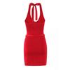 SAW American Style Red Spicy Girl Metal Strap Halter Waist-Cinching Bodycon Dress