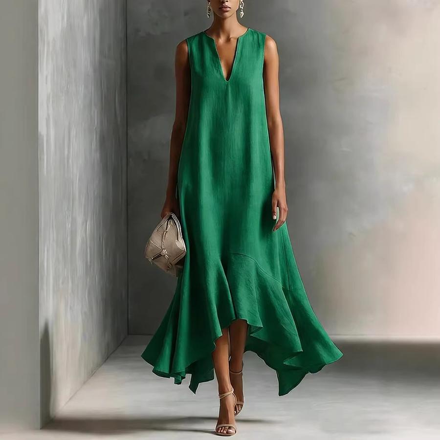 New Fashion Deep V Neck Sleeveless Slim Fit A-Line Dress