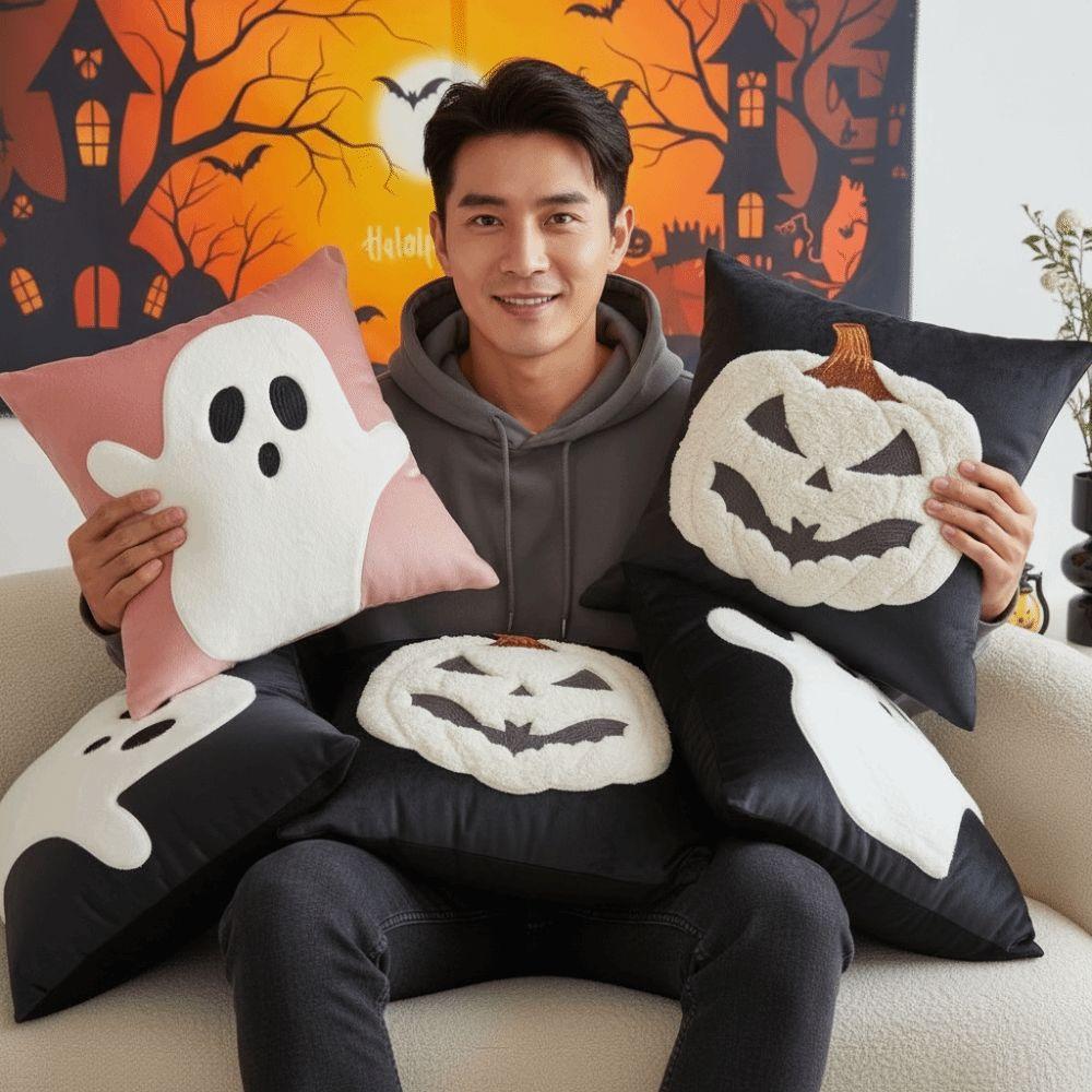 Cute Embroidery Halloween Cushion Cover Square Shape Embroidered Pillowcase  Sofa Decor