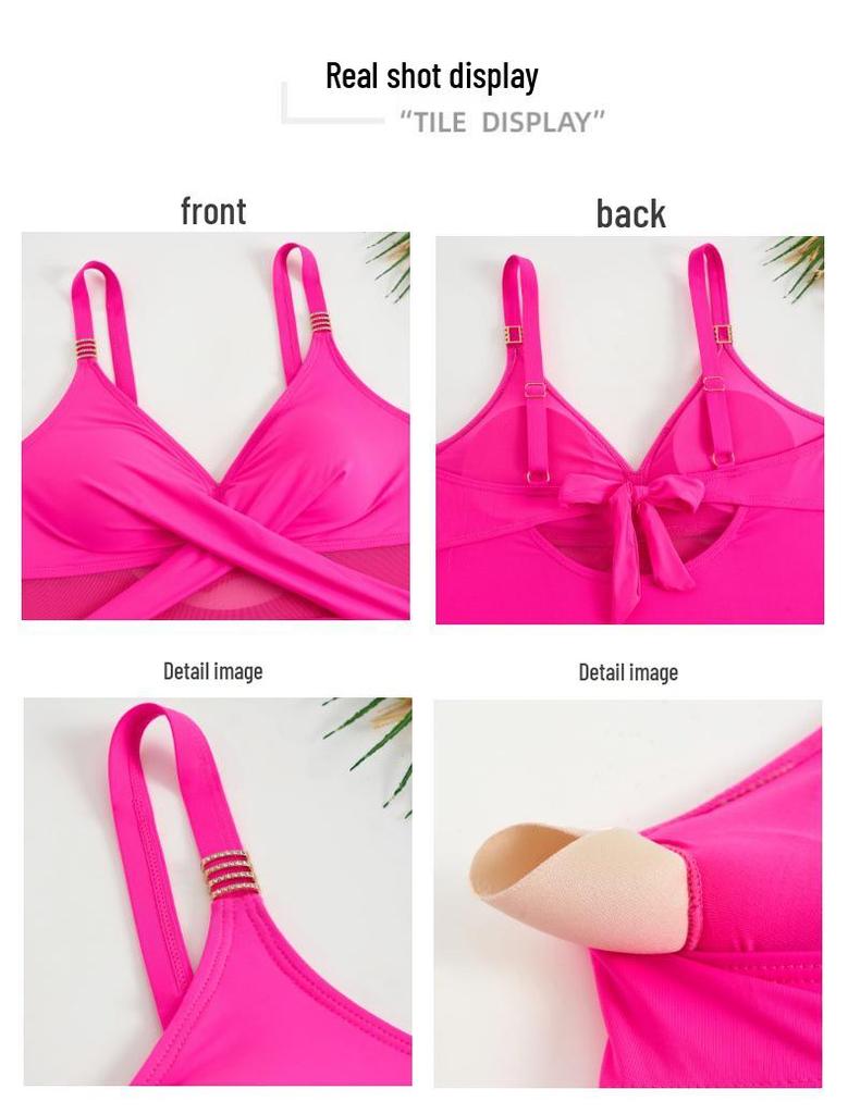 2025 European-American Women's One-Piece Solid Mesh Swimsuit Bikini