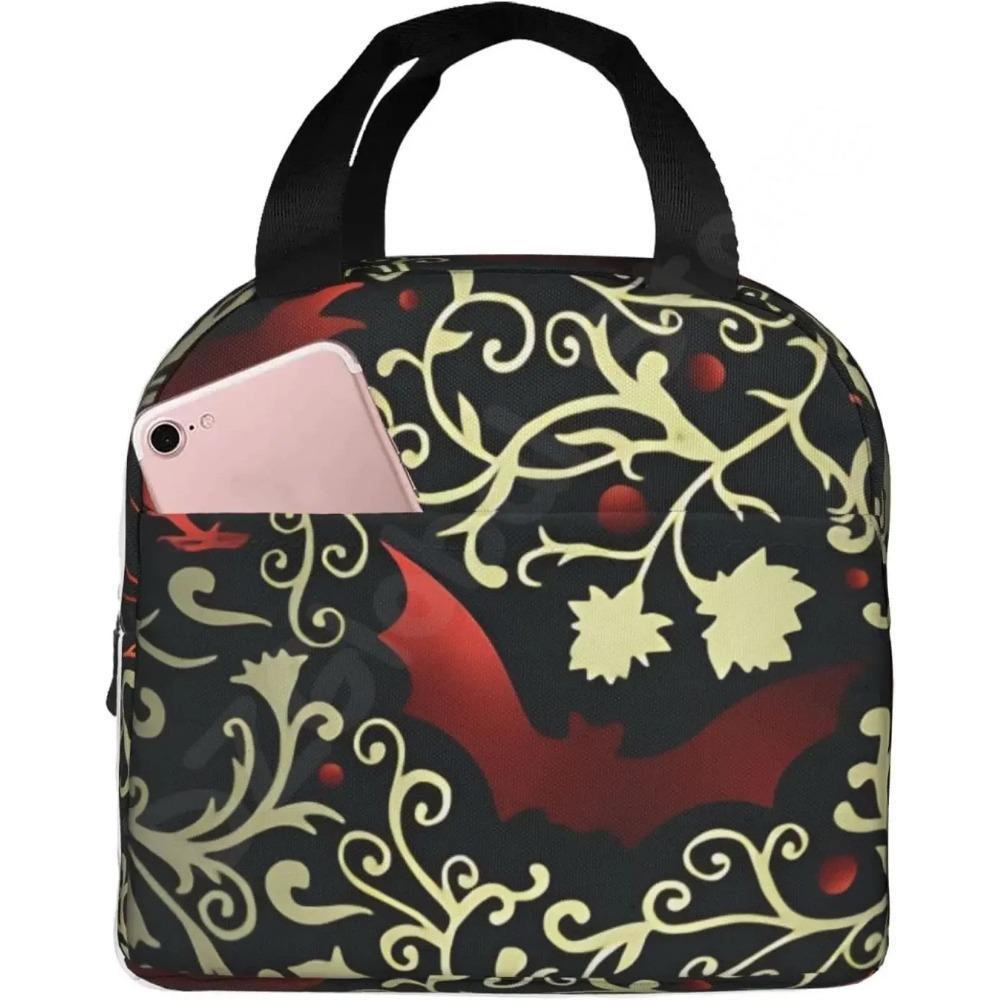 Geantă de prânz cu lilieci de Halloween, cutie de prânz reutilizabilă, impermeabilă, termică, tip geantă tote bento, recipient pentru prânz, geantă frigorifică pentru femei, geantă izolată