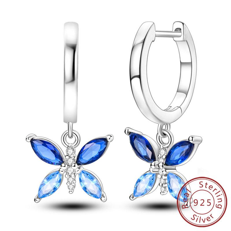 New 925 Silver Hoops Earrings Colorful Flower Butterfly Bee Drop Earring For Women Birthday Party Fashion Jewelry Gifts