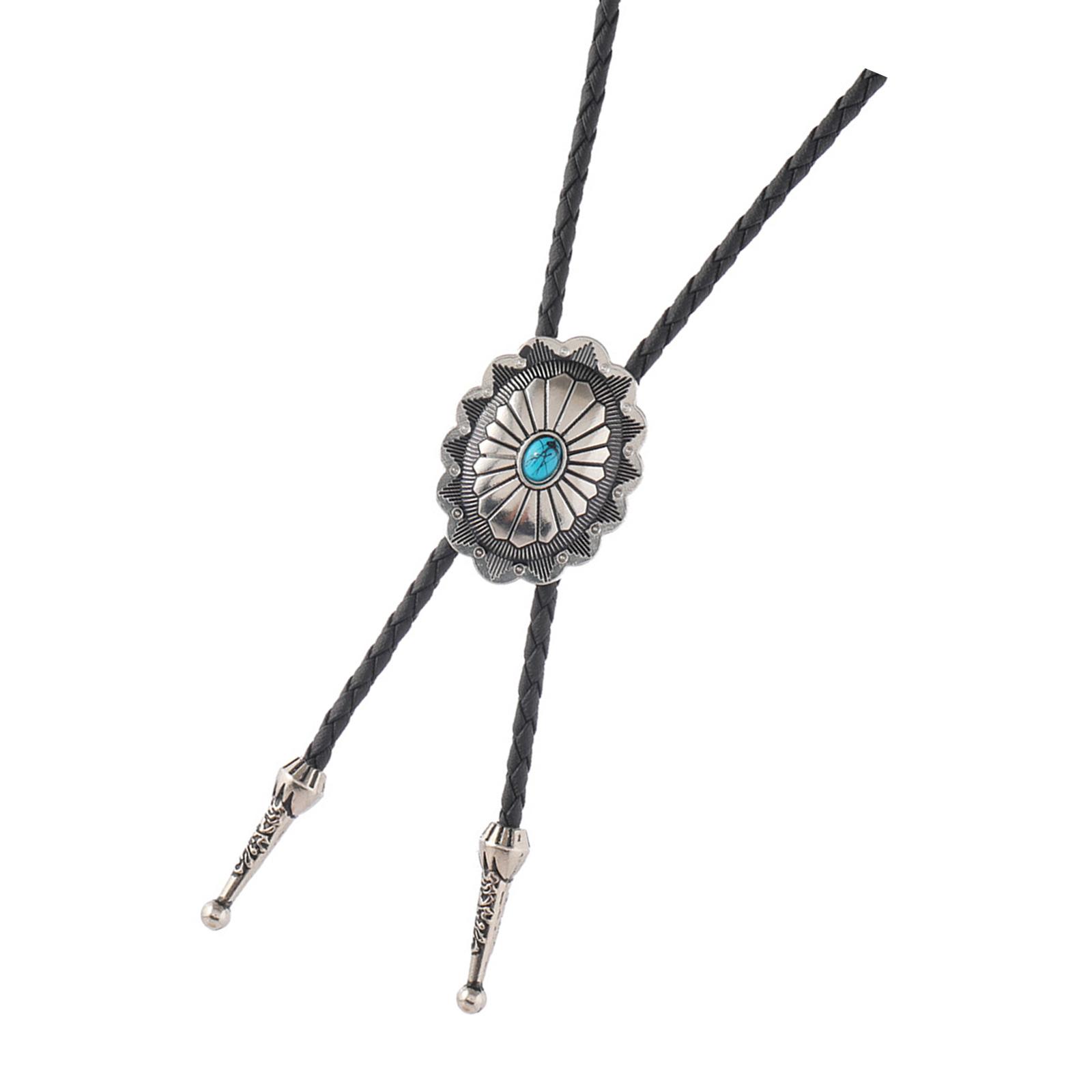 

Adjustable Western Bolo Tie Necktie For Men Women With Turquoises Stone Flower Pendant Necklace Cowboy Rodeos Accessory B