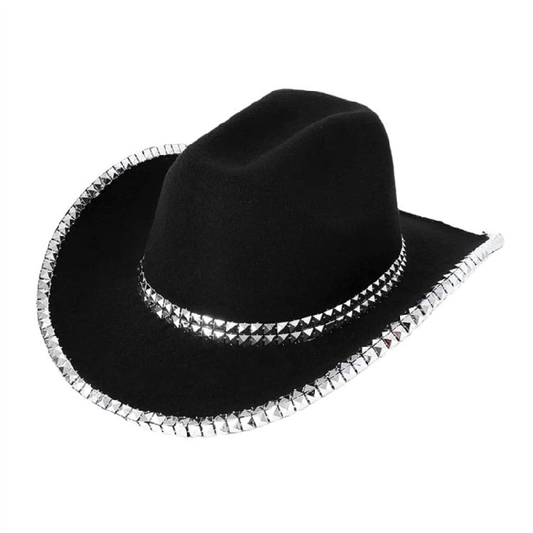 Plain Color Cowboy Hat with Rivet Trim Woman Proms Banquets Party Cowboy Hat Adult Teen Photography Western Hat