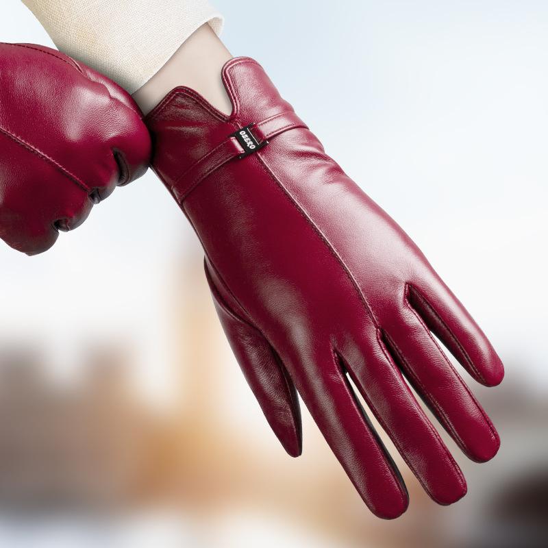 Russian Winter Ladies Sheepskin Gloves Touch Screen Plus Velvet Warm Driving Genuine Leather Glove Gift Box Annual Meeting Benefits