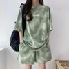 Letter Two-piece Tracksuit Large Size Summer Loose Suit Short Sleeve T-shirt Shorts  Female