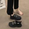 Buckle Small Leather Shoes for Women  Autumn New Thick Bottom Heightened Single Layer Shoes Women Sweet Cool Color Matching Pu Set Feet Loafers
