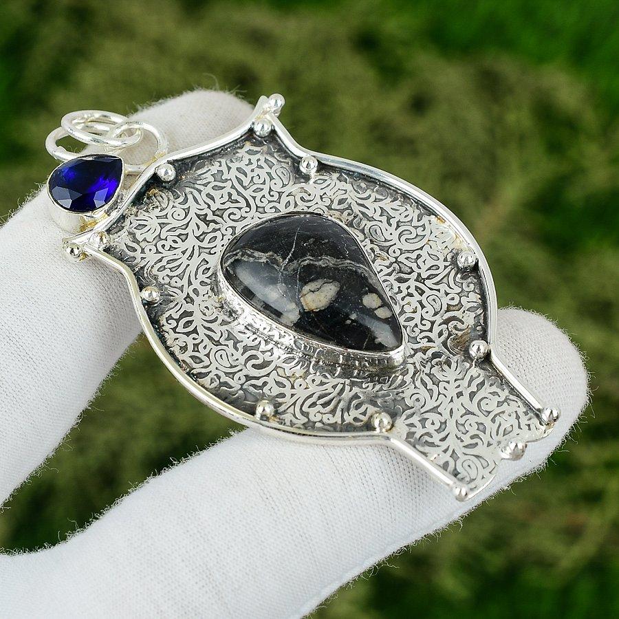 

925 Sterling Silver Chrysanthemum Stone Tanzanite Quartz Wedding Pendant Jewelry