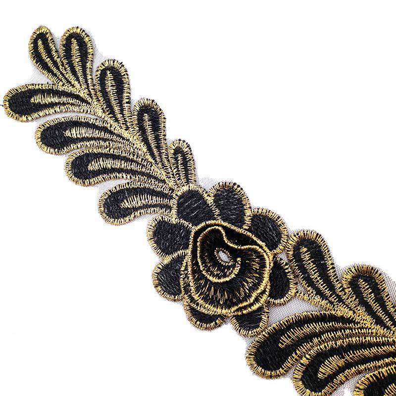 Water-soluble Lace Collar, Gold Thread Collar, Net Bottom Embroidery Corsage DIY Lace Accessories, Black Gold, Decal
